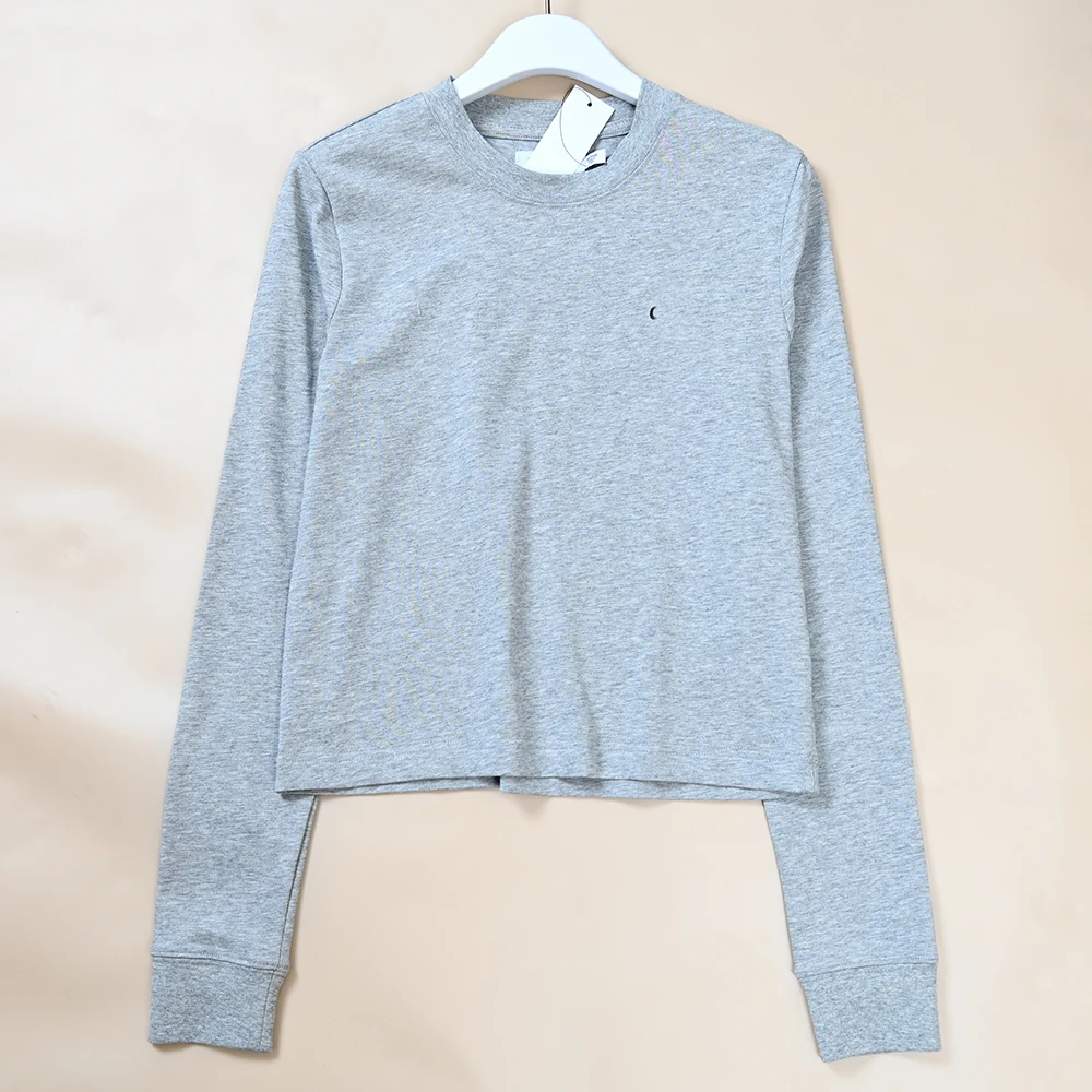 秋の新作 レディース コットン ベーシック 刺繍入りレター ロングスリーブ ラウンドネック ベース カジュアル スリーブ 快適フィット Tシャツ