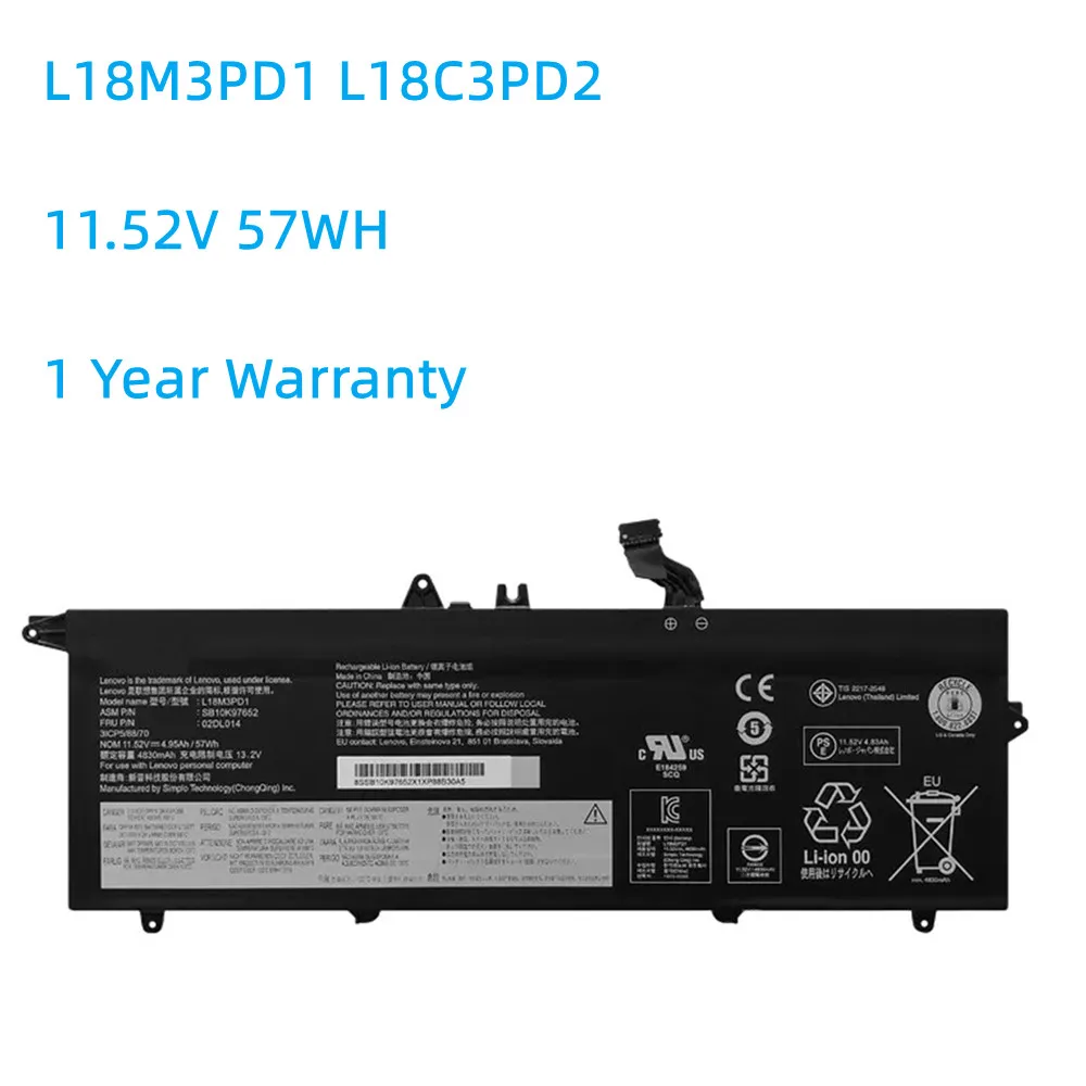 New L18M3PD1 L18C3PD2 Battery For Lenovo ThinkPad T14S T490S T495S Series L18C3PD1 L18L3PD1 L18M3PD2 02DL013 02DL01 11.52V 57WH
