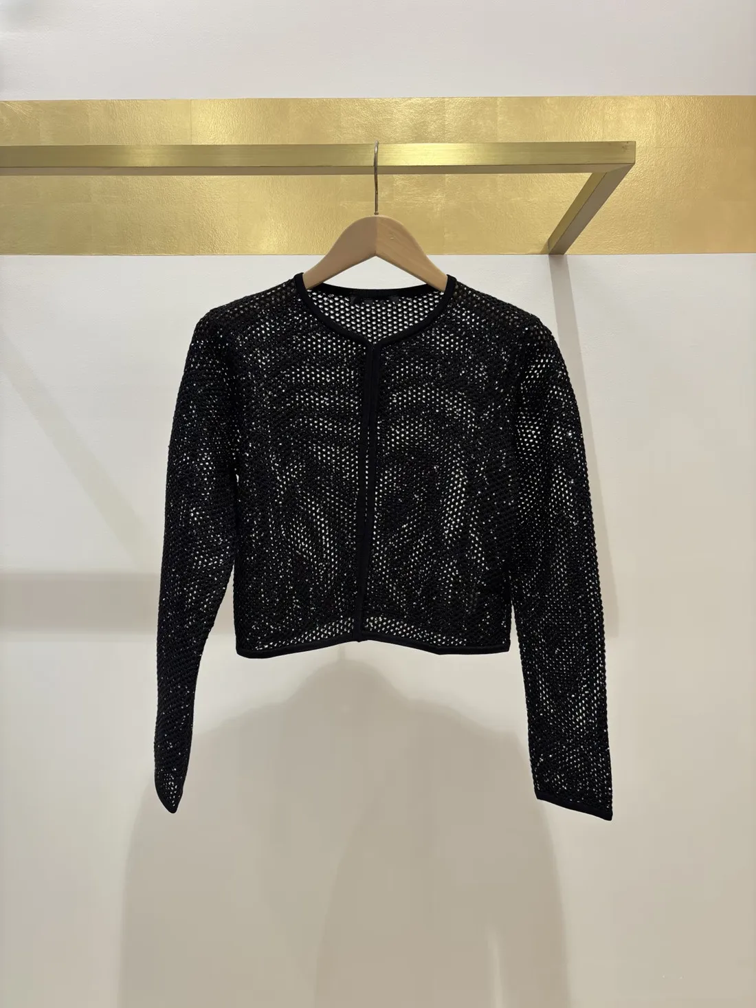 High-End Version European Fashion Heavy-Light Sequin Hollow Long Sleeve round Neck Knitted Cardigan Strap Dress Women