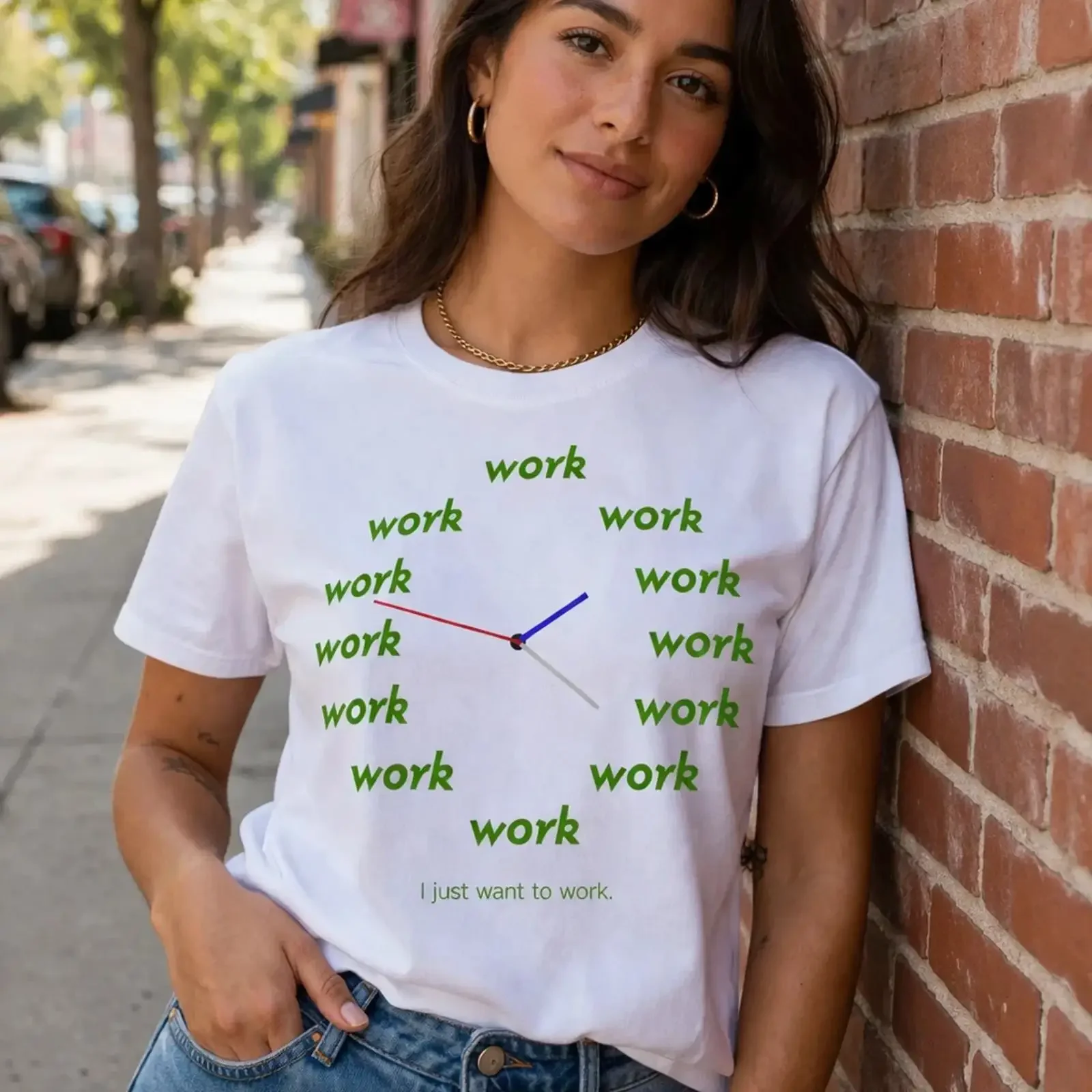Funny Work Clock T Shirt I Just Want to Casual Cotton Sh vintage Washed Slightly Soft Breathable Versatile homme