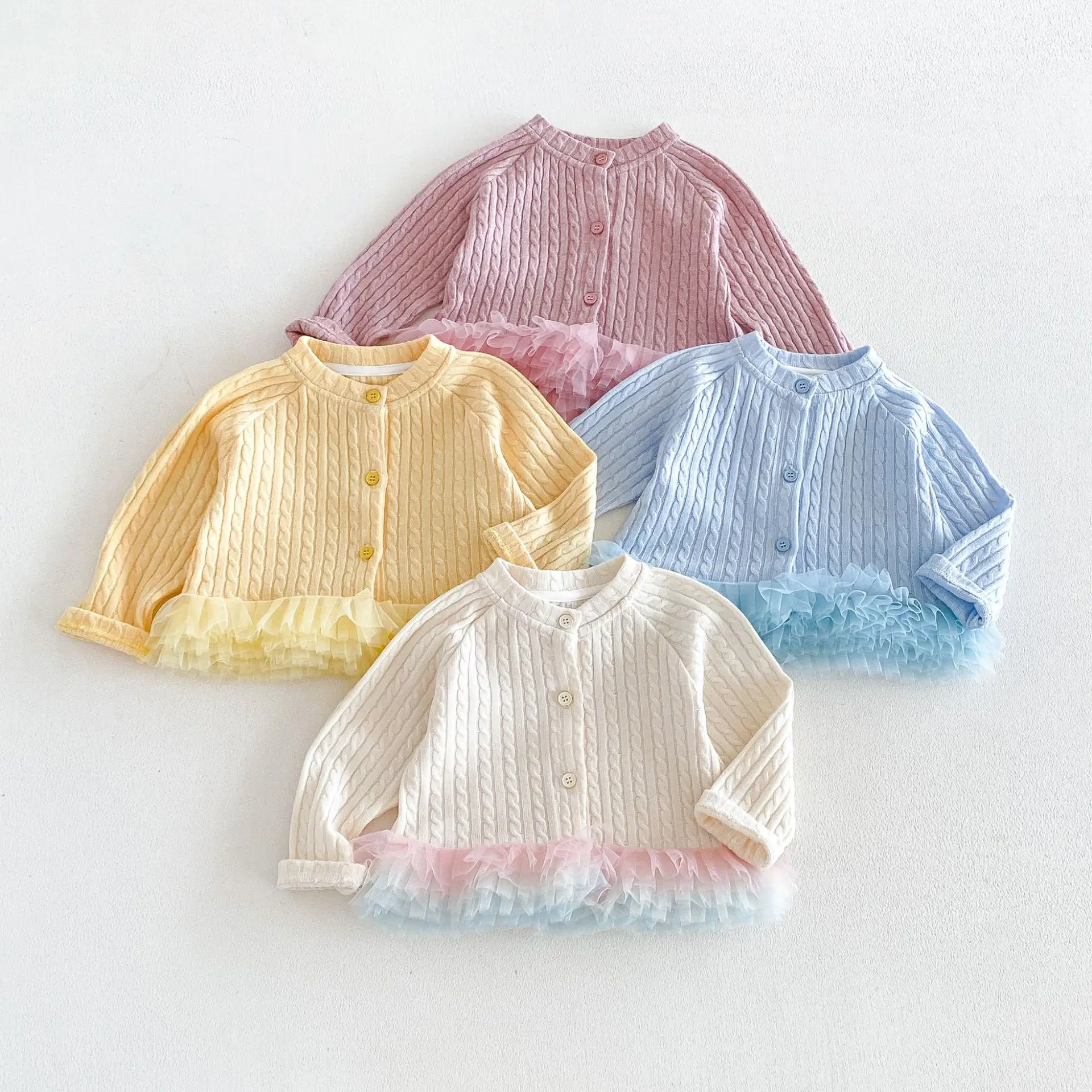 Girls Suit 2026 Spring and Autumn New Childrens Wear Korean Girl Baby Texture Sense Mesh Knitted Shirt Micro Slacks Two Sets