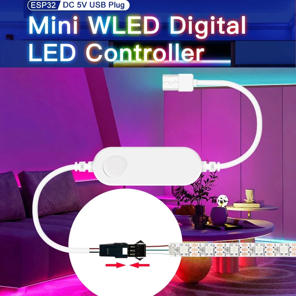 

GLEDOPTO WLED ESP32 Mini LED Strip Controller DC5V USB Dynamic Music Sound Mode Use For WS2811 WS2812 WS2812b