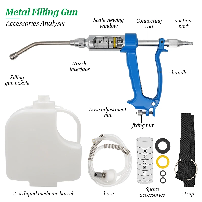 5ML/10ML/20ML/30ML Veterinary Continuous Feeding Gun for Cattle Goat Pet Backpack Medicine Pot Drenching Gun with 2.5L Bottle