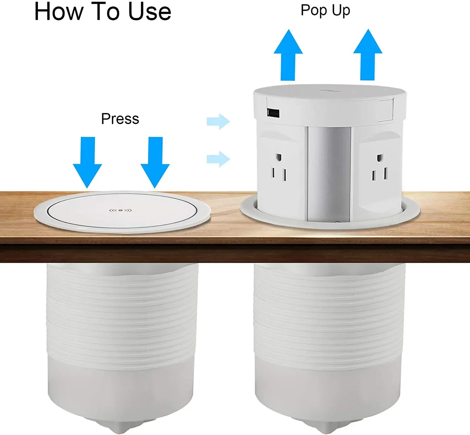 Automatic Retractable 2 USB Port Wireless Charger 4 AC Outlets Data Ports NFC Network 10A Pop Power Outlet for Kitchen Counters