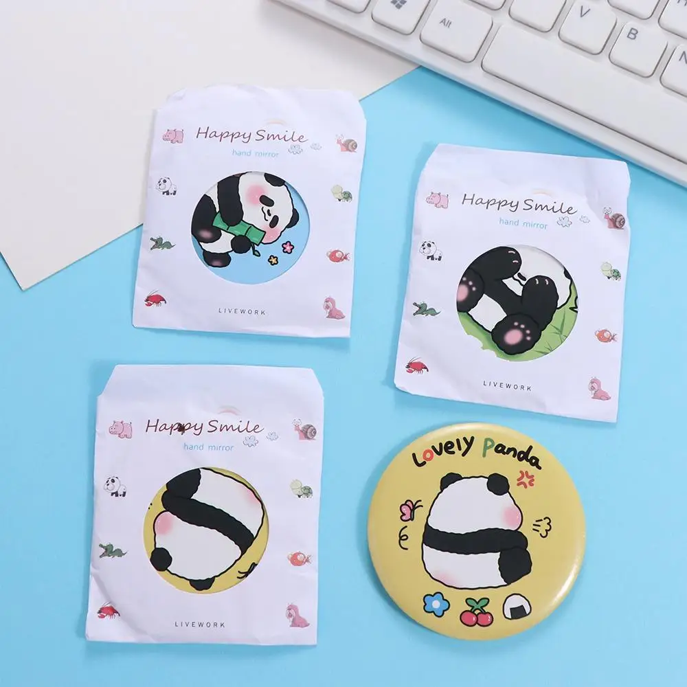 Mini Panda pequeno espelho de maquiagem portátil, Single-Sided criativo bolso espelho, desenhos animados duráveis, meninas