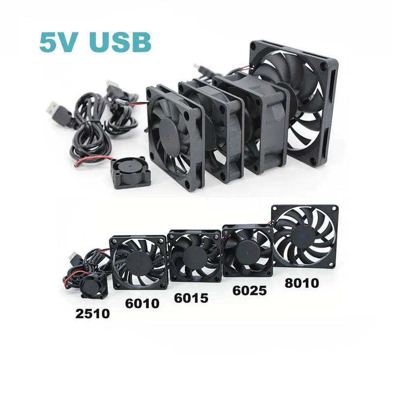 2510 8010 6010 6015 6025 6CM 8CM 60x60x25mm 80x80x10mm DC 5V USB Power Cooling Case Fan For Receiver DVR Xbox TV Box Router W28