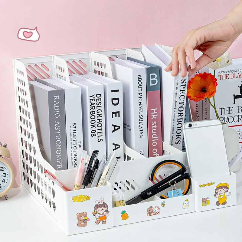 Large Capacity Folder Storage Box File Rack With Pen Holder Desktop Multi-layer Shelf Office Organizer File Rack Home Bookshelf