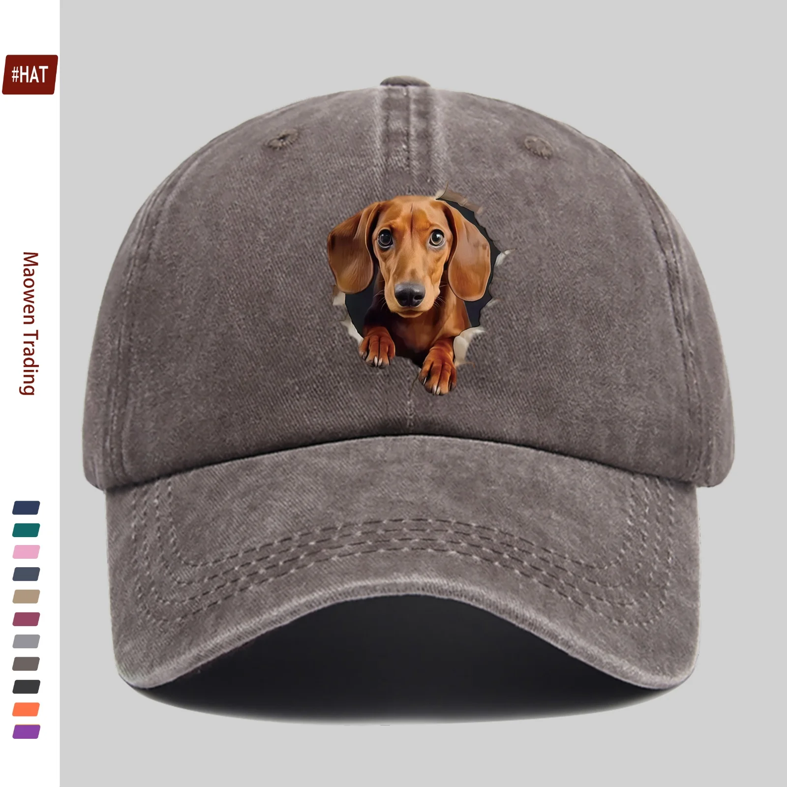 1pc Cute Dachshund Peeking Through Hole Baseball Cap | Adjustable Buckle, Lightweight Polyester, Ideal For Dating, Fishing, Trav