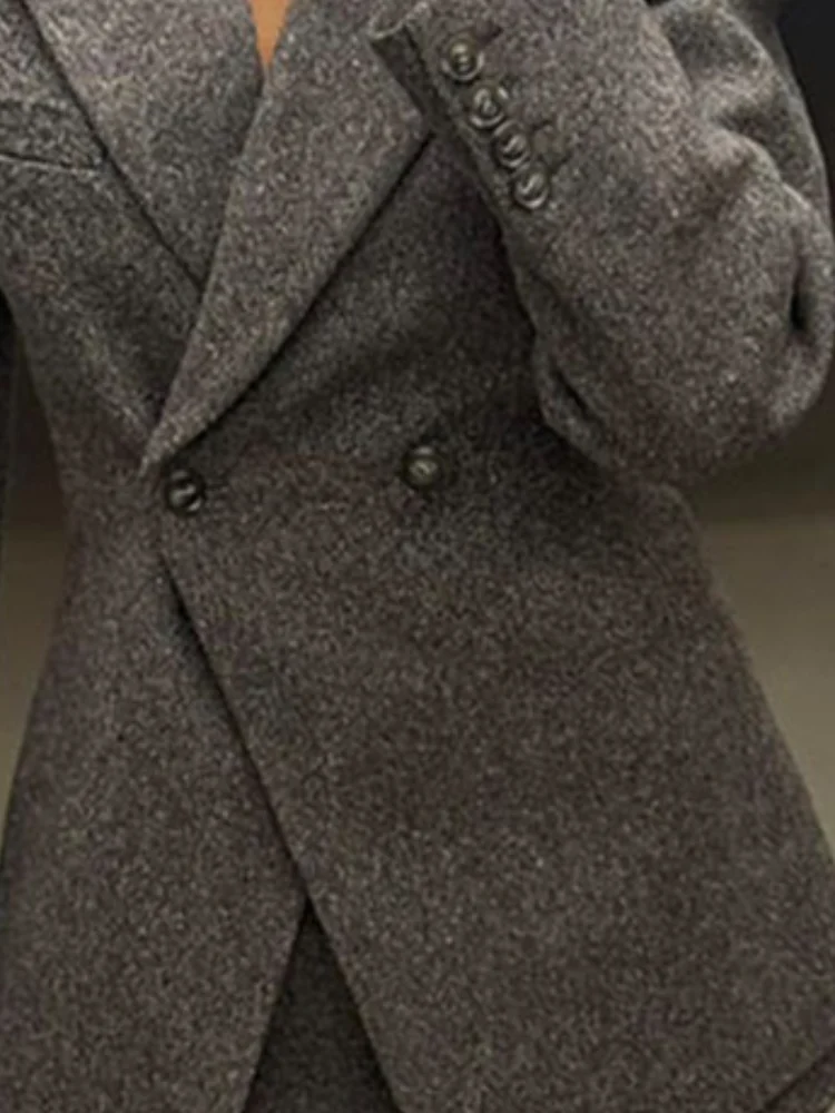 

Woolen Blend Suit Jacket Woman Solid Two Button Long Sleeves Elegant Slim Short Coats 2024 New Casual Office Lady Blazer