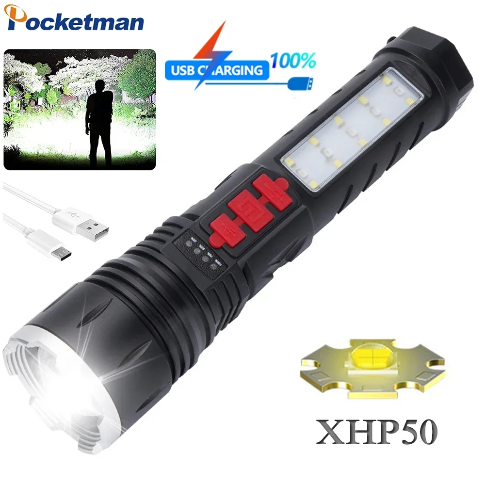 P50 LED Ultra Bright Flashlight Rechargeable 5 Modes High Lumen Flashlights with Adjustable Focus Suitable For Emergency Outdoor