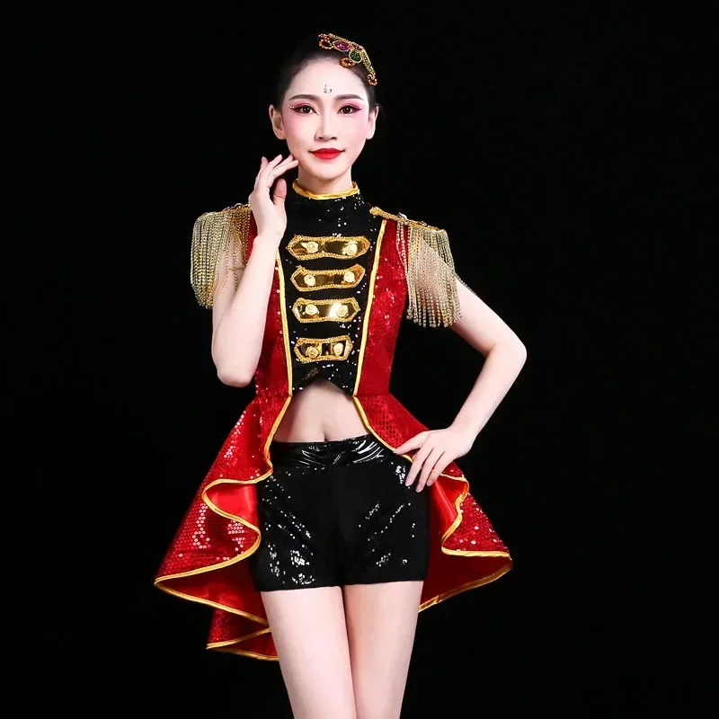 Disfraz de Bikini con Lentejuelas Rojas para Espectáculo de Halloween, Ropa Sexy para Mujer, Discoteca, Bar, DJ, Cantante, Fiesta, Jazz, Danza