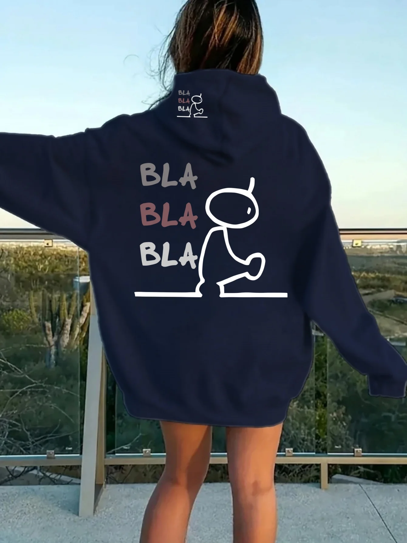 Women's New Autumn Winter Hoodie Loose Sweatshirt Back Funny Stick Figure Print 