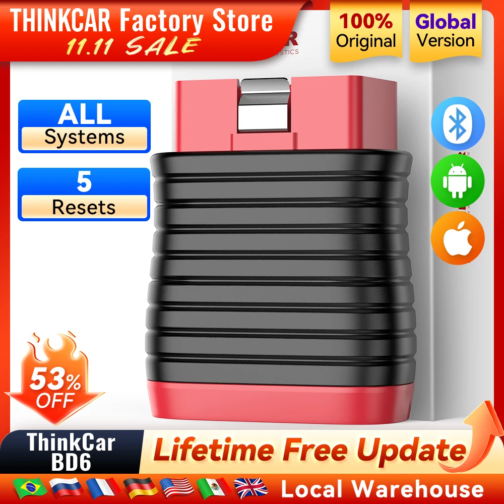 THINKCAR BD6 Bluetooth-Scanner, Auto-Diagnosetool, OBD2-Scanner, vollständige Systemdiagnose, 5 Reset-ÖL, IMMO, Auto-Diagnose-Codeleser