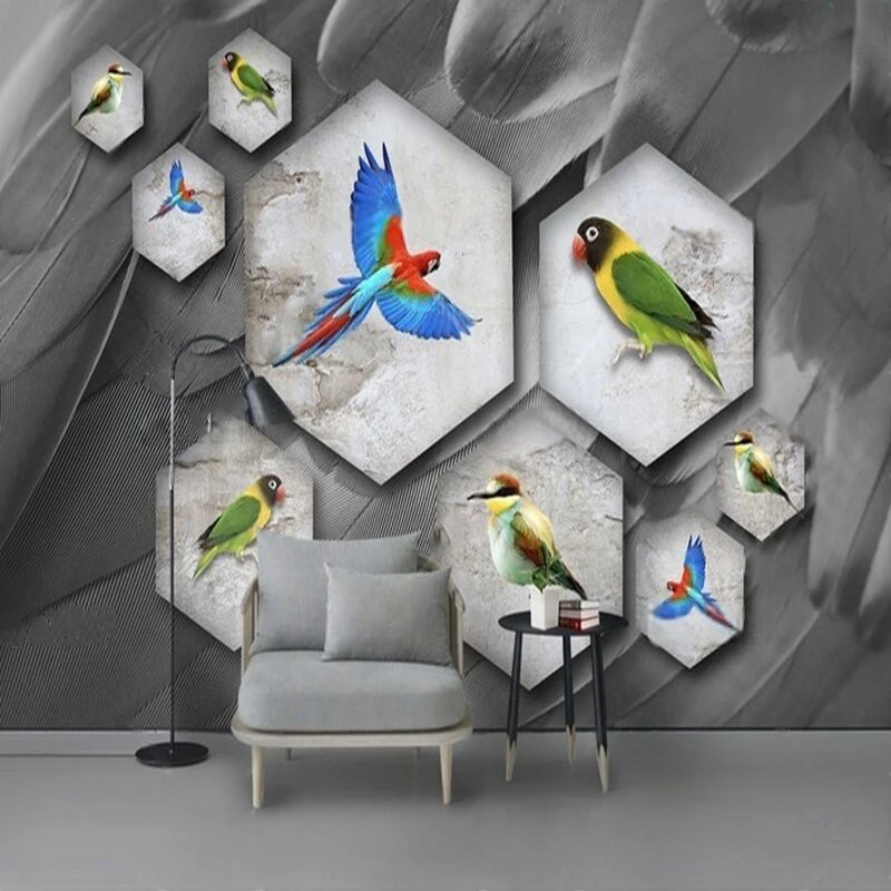 Modern simple elegant and creative parrot feather art TV luxury home decoration background wall Paper painting