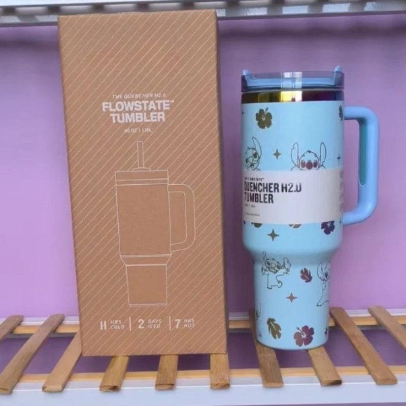 Botol Minum Stainless Steel 304 Stitch 40oz/1180ml, Cangkir Terisolasi Dingin, Desain Anime Lilo & Stitch yang Lucu, Portabel, Kapasitas Besar, Dilengkapi Sedotan, Cocok untuk Mobil, Hadiah