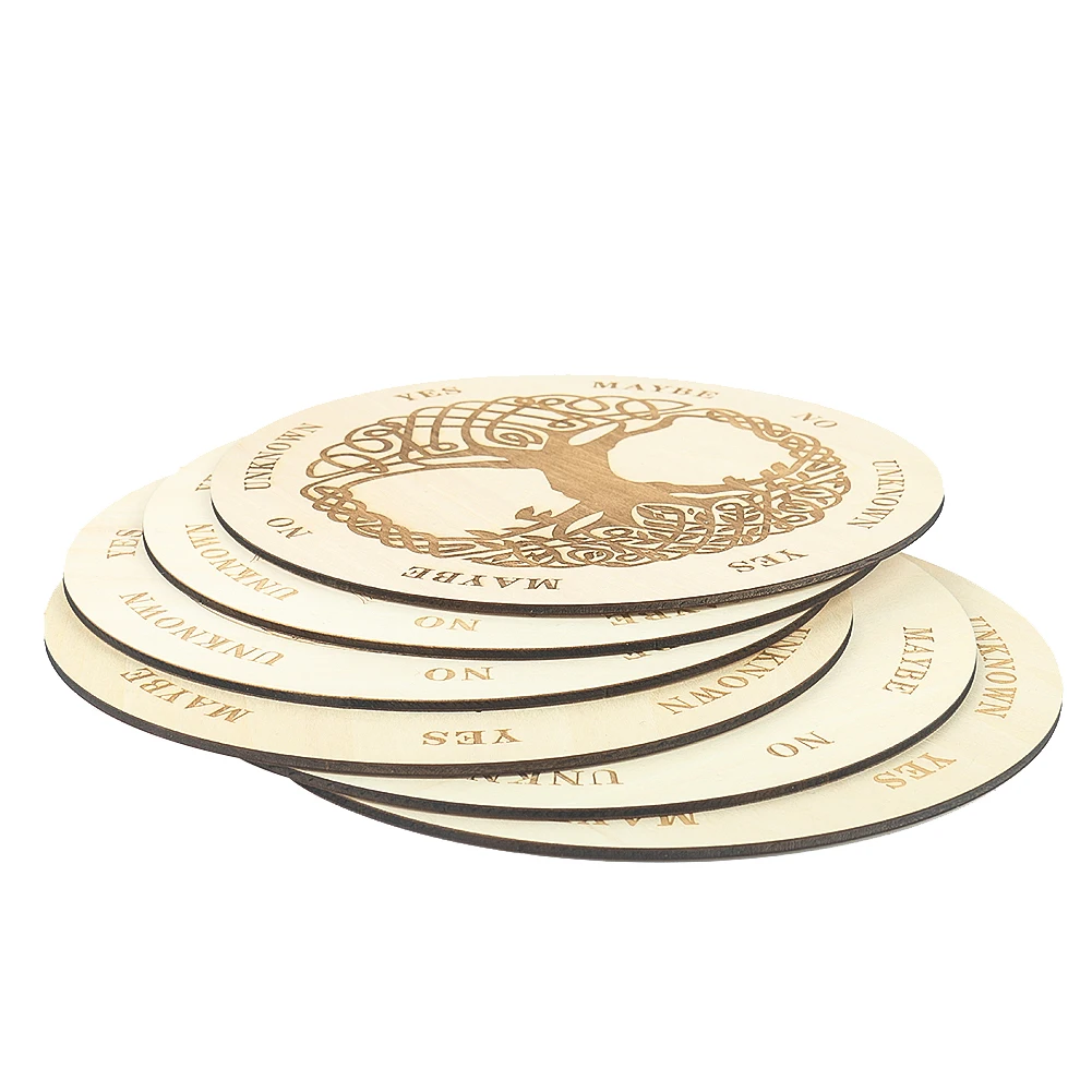 Laser Engraving Round Wood Board Moon Tree of Life Lotus Pattern Home Decoration Crystal Energy Yoga Meditation Divination Tools