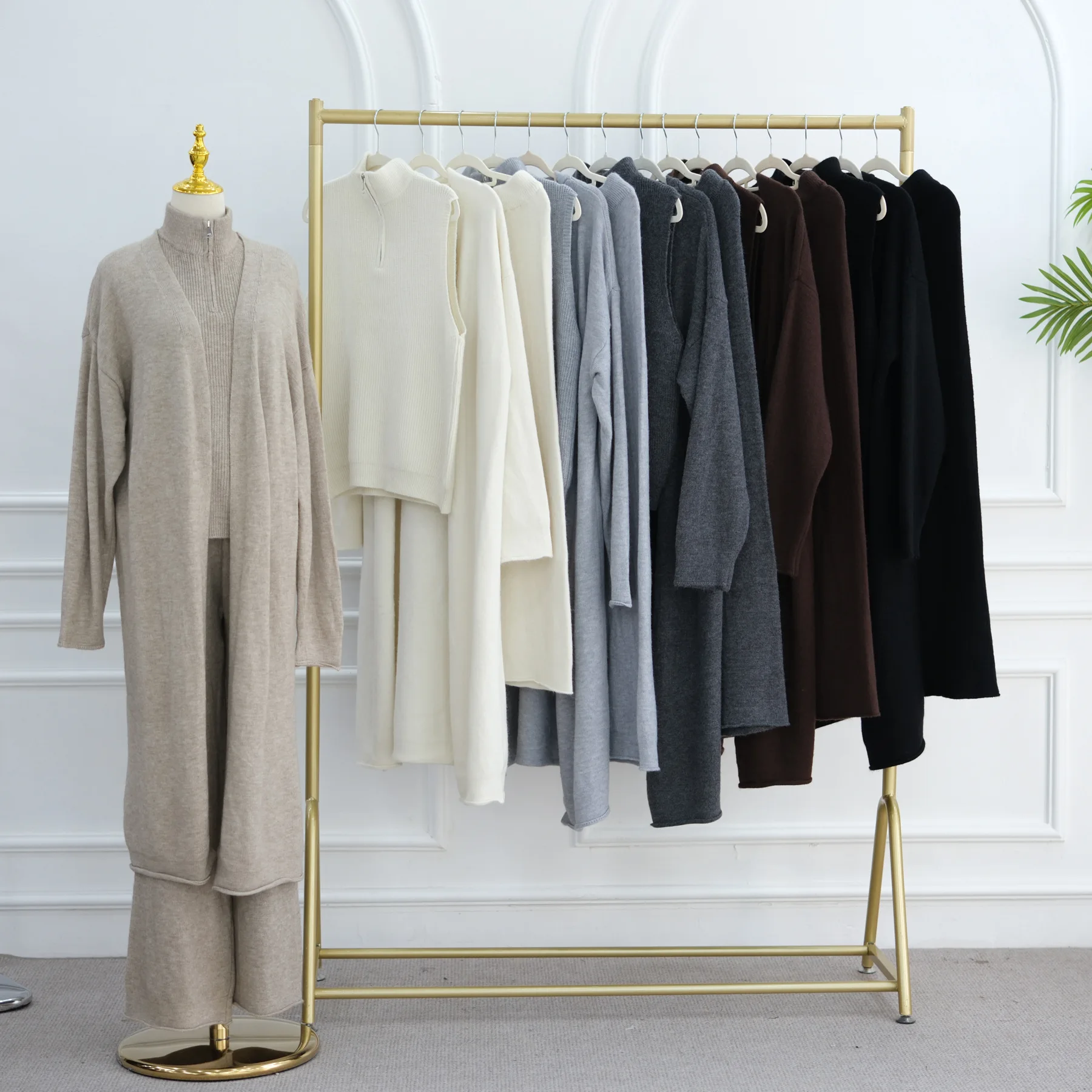 3PCS Winter Knitted Muslim Sets for Women Kimono Cardigan Sleeveless Tops Pants Islam Clothing Dubai Abaya Kaftan Dress Outfits