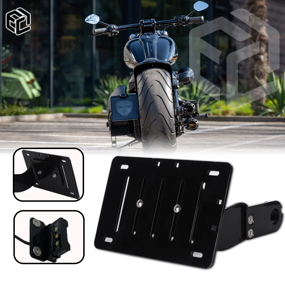 

For HARLEY / Fat Boy / Breakout / Heritage Classic / Street Bob / Low Rider Motorcycle Side License Plate Holder With LED Lights