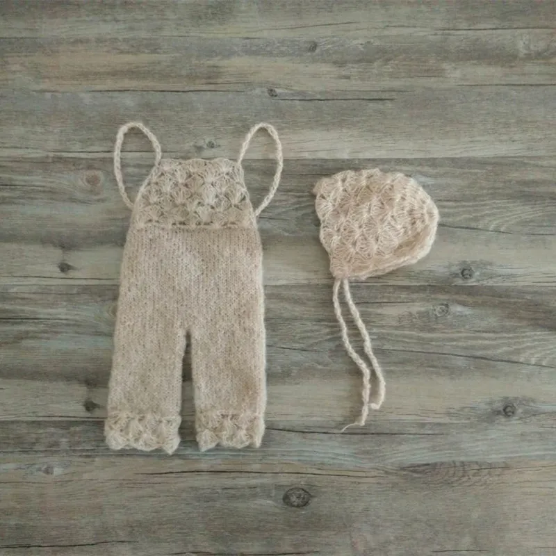 Baby mohair pants photography props,handmade overalls shell pattern mohair pants