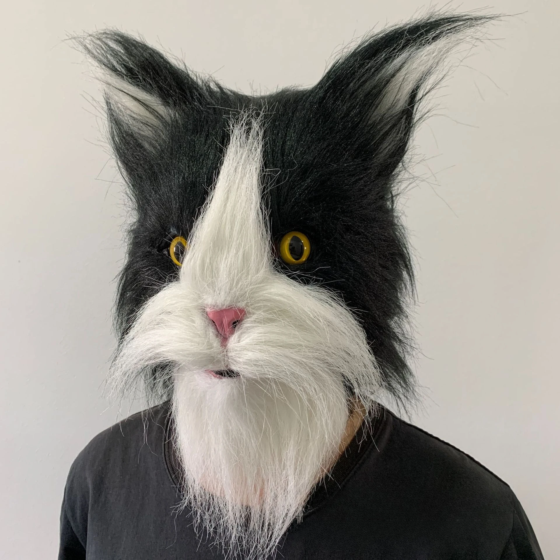 

Маска-шапка из латекса «Белый кот» с имитацией меха, очень милая, для косплея, в виде головы животного, черно-белая