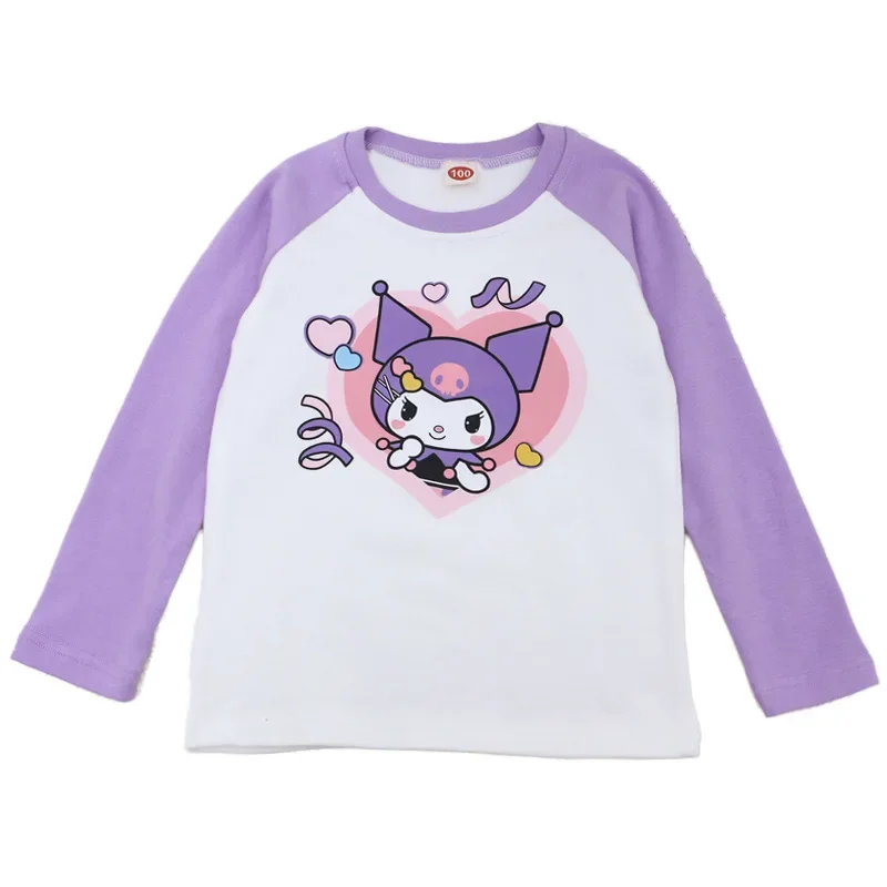 Anime Kuromi Children Clothes Sanrio Kawaii Long-Sleeved Rotator Sleeve T-Shirt Girl Heart Cartoon Cute Babys Tops Gift for Kids