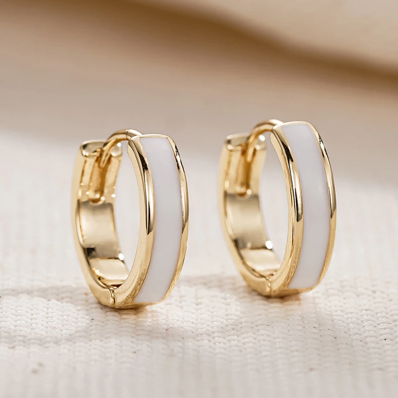 CAOSHI Modern Fashion White Enamel Hoop Earrings Temperament Gold Color Jewelry for Women Small Circle Earrings Accessories Gift