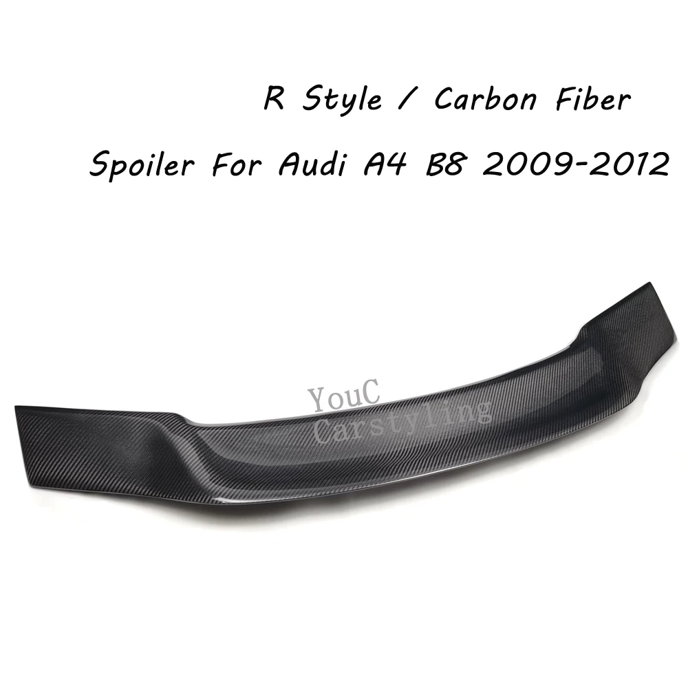 R Style Carbon Fiber Rear Spoiler Wing Trunk Boot Lip for Audi A4 B8 4-door Sedan 2009 2010 2011 2012