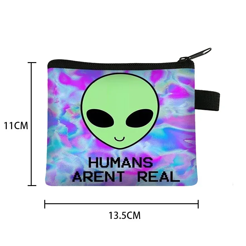 Alien UFO Print Coin Purse Women Money Bags Astronaut Universe Galaxy Planet Card Key Earphone Holder Small Wallet Zipper Pouch