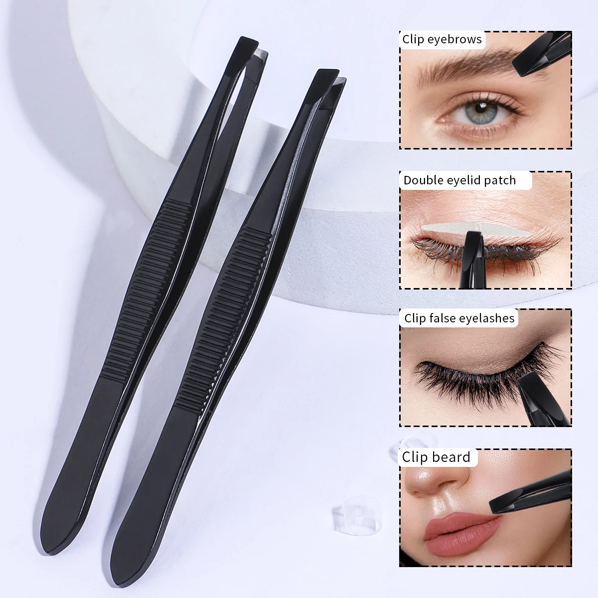 1/2pcs black stainless steel tweezers, with two styles of flat mouth and oblique mouth, eyebrow plucking and other tools.