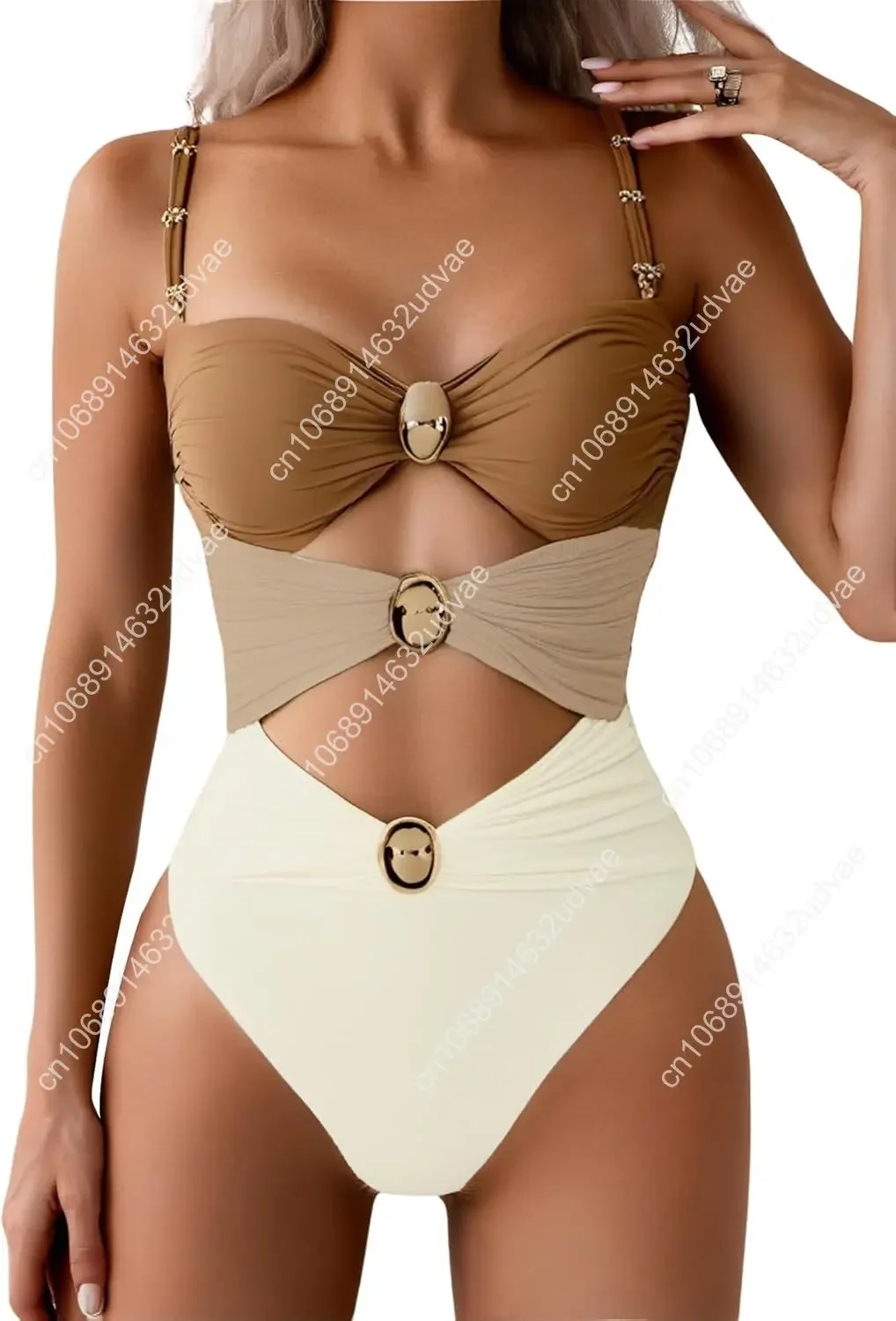

Verdusa Women's Cut Out Colorblock One Piece Swimsuit Ruched Swimwear Bathing Suit