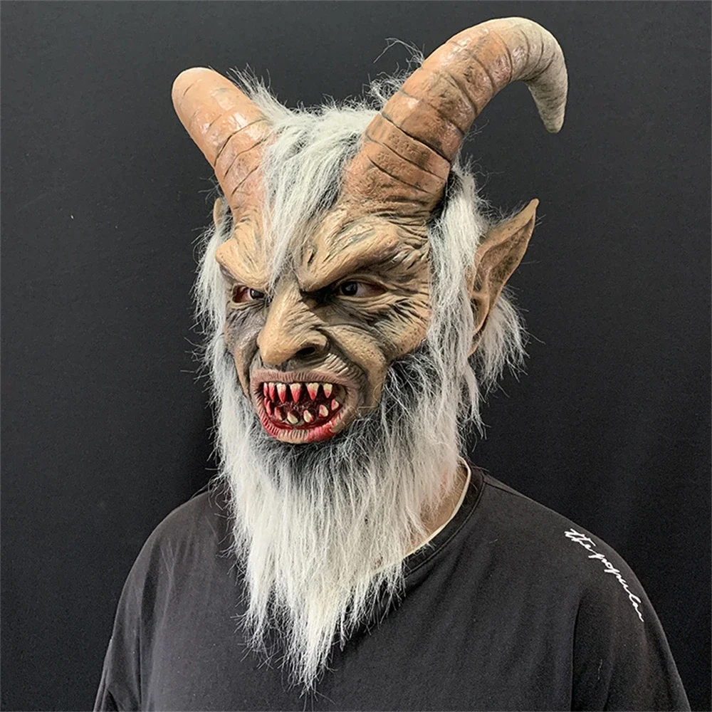 Krampus Demon Mask for Men, Movie Cosplay, Sheep's Corn, SAFHead Cover, Halloween Party, Horror fur s Up, Lucifer, Latex Masks