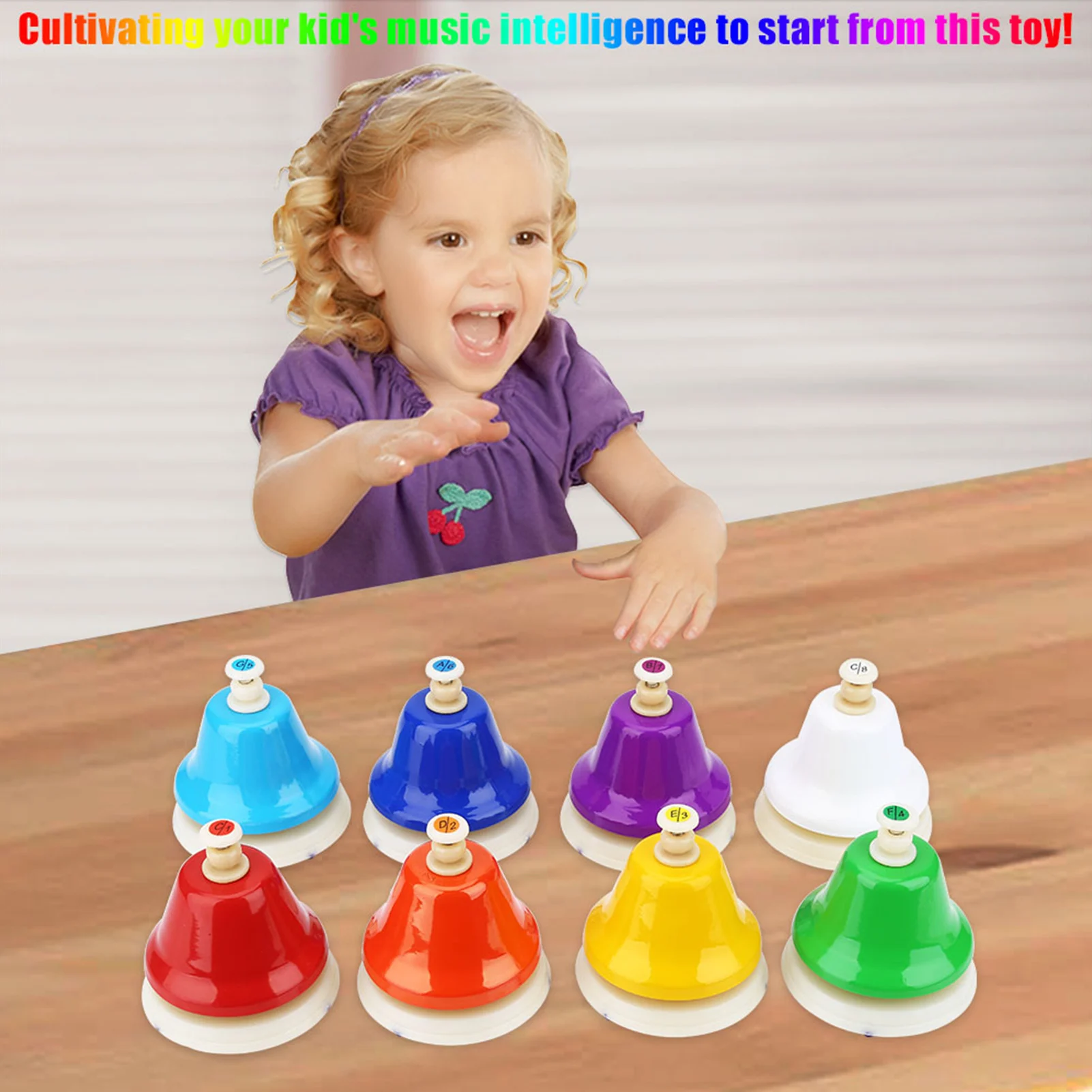 8 Note Colorful Hand Bell Set Musical Instrument for Children Early Education as Beautiful Christmas Gift Birthday Gift