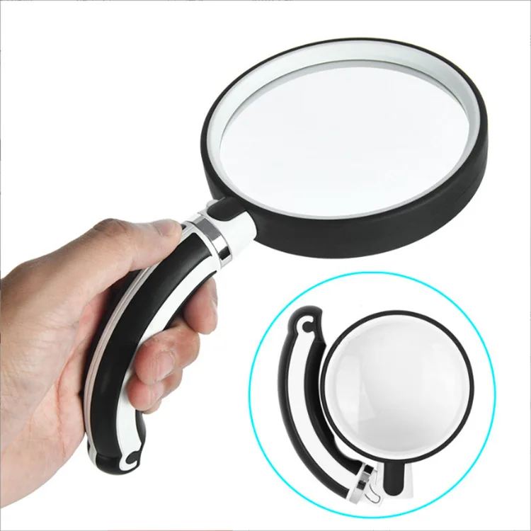 Rubber Handle Magnifier Folding and Rotating Handheld Magnifying Glass for Elderly High-Definition Reading