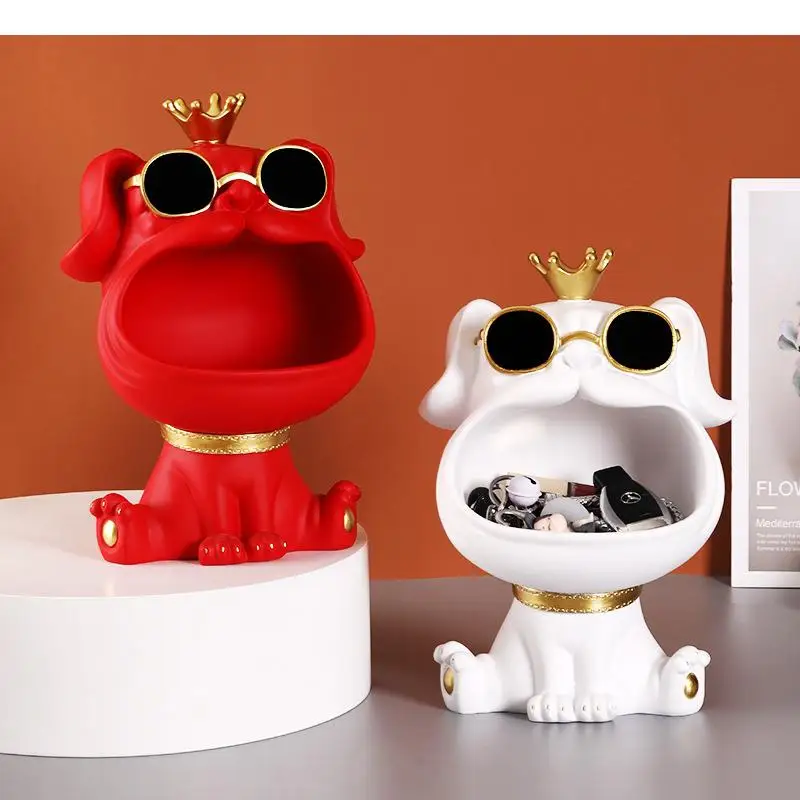 Creativity Resin Dog Cartoons Desktop Storage Organization Crown Sunglasses Bulldog Ornaments Candy Box Home Decoration