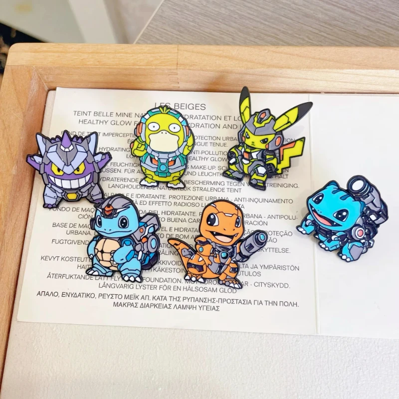 6pcs Set Anime Pokemon Enamel Pins - Pikachu Squirtle Gengar Funny Cosplay Brooches Cartoon Badges Lapel Pin Collection for Fans