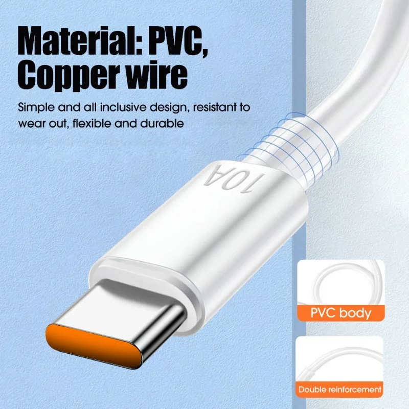 1/3PCS Quick Charging Cable 120W 10A USB A To Type C Fast Charger High-speed Data Transfer Wire Cords for Samsung Xiaomi Huawei