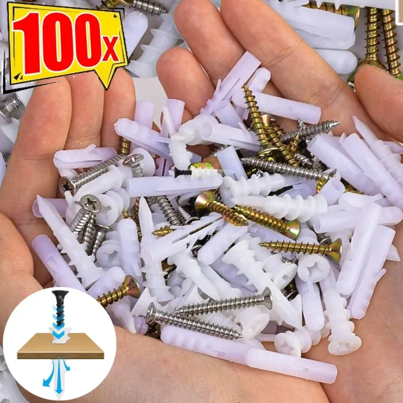 50/10sets Stainless Steel Self Tapping Screw Spiral Expansion Screw Drilling Plug Drywall Anchor Screws Home Hardware Fastener