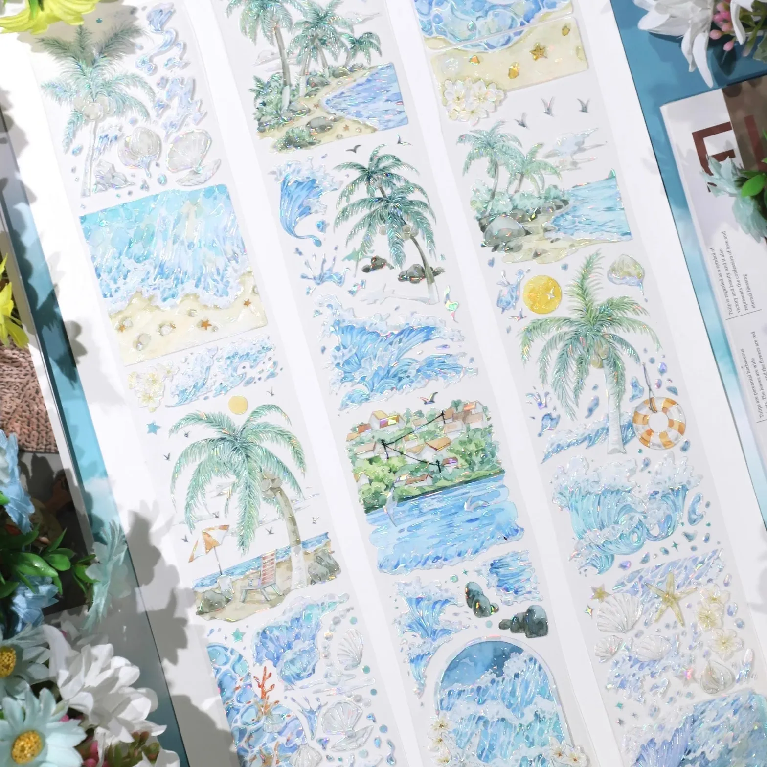 ต้นมะพร้าวริมชายหาด วันหยุด ทะเล PET Washi Tape เงา