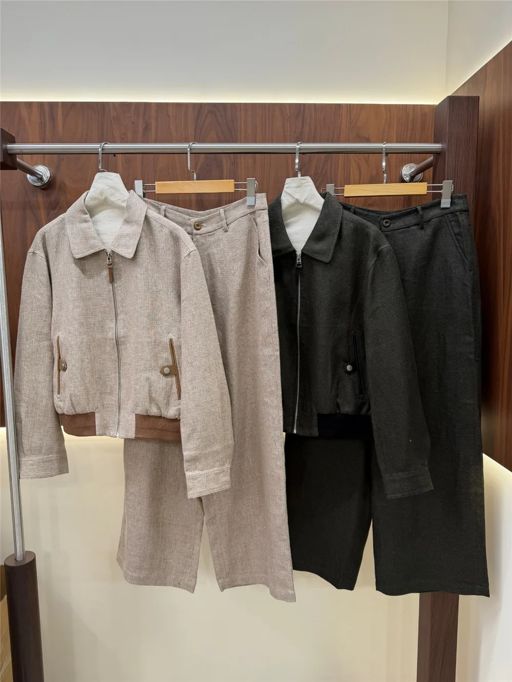 2026 Autumn New Womens Matching Sets Lapel Long-Sleeve 100% Pur Linen Jacket Coat And Loose Fit Pants Female Clothing