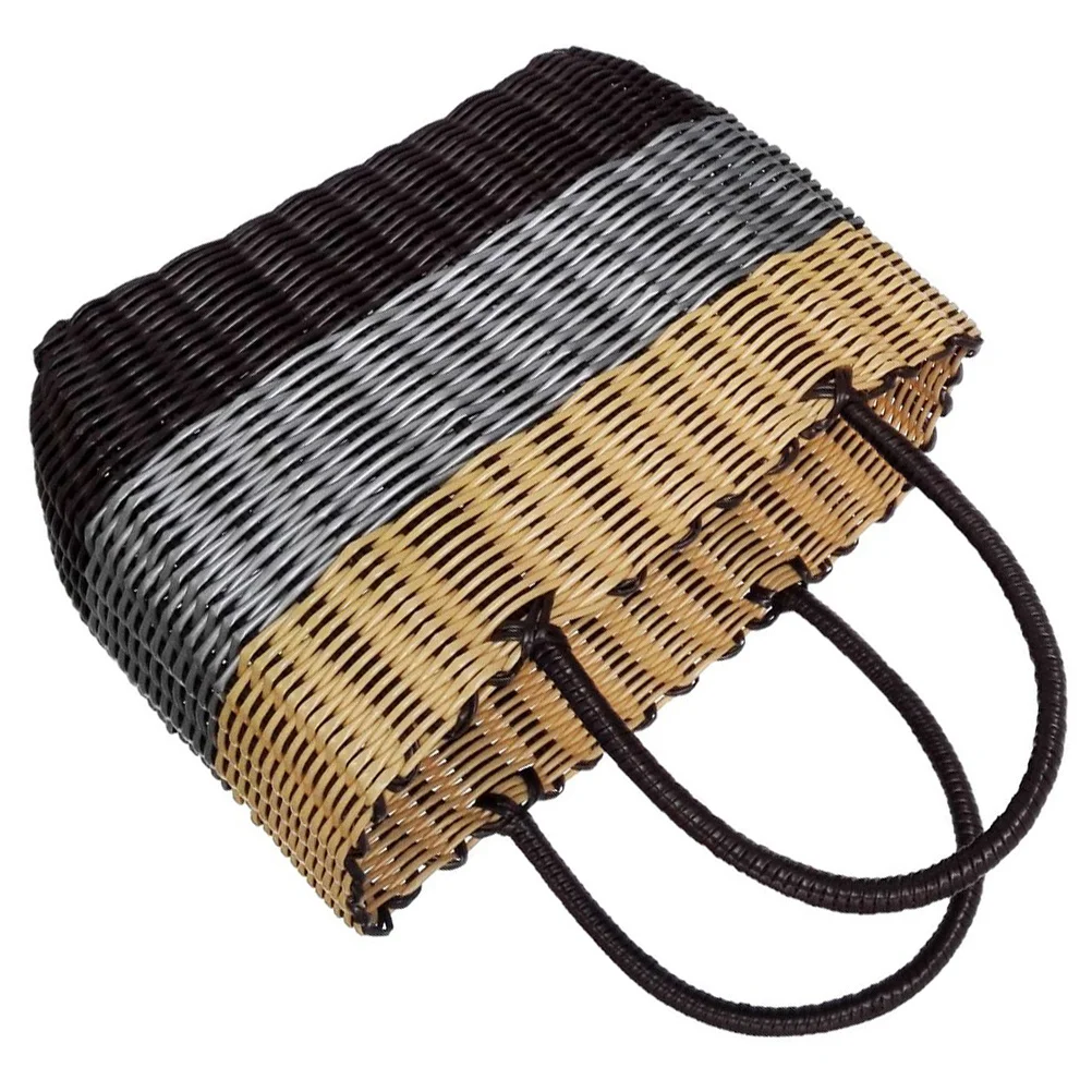 

Large Woven Basket Plastic Storage Container Handheld Organizer Multipurpose Storage Basket Decorative Sundries Organizer