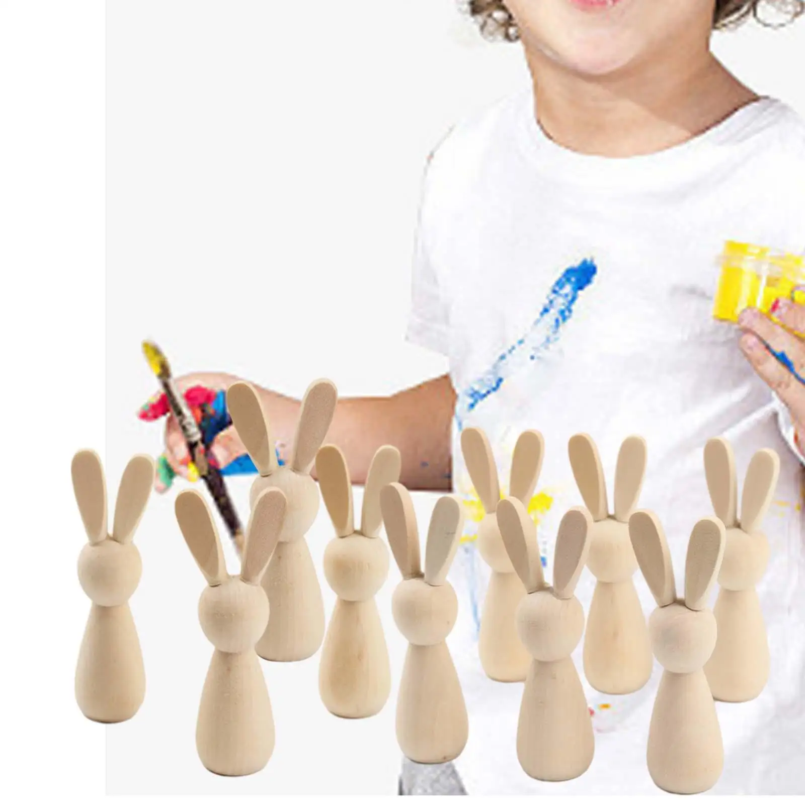 10Pcs Wooden Peg Dolls Decorations Blank Puppets Rabbit Peg Doll Bodies for Arts Crafts Boys Girls Party Fairy Garden Home Decor