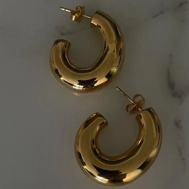 

Fashion 18k Gold Plated Chunky Hoop Earrings for Women Smooth Stainless Steel Earring Statement Vintage Jewelry Gifts