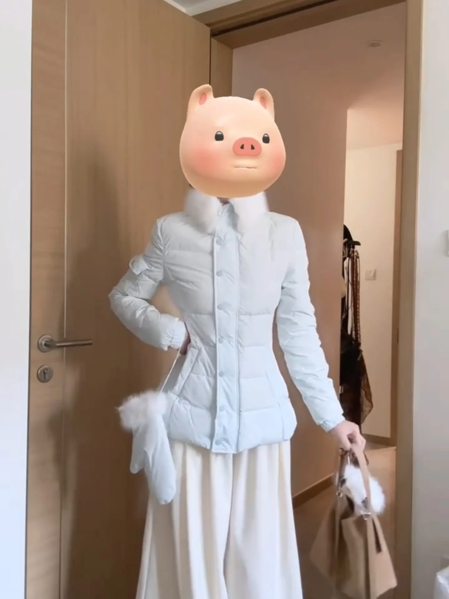 

Синий меховой воротник, зимнее теплое женское пальто с приталенной талией и хлопковой подкладкой, корейская верхняя одежда