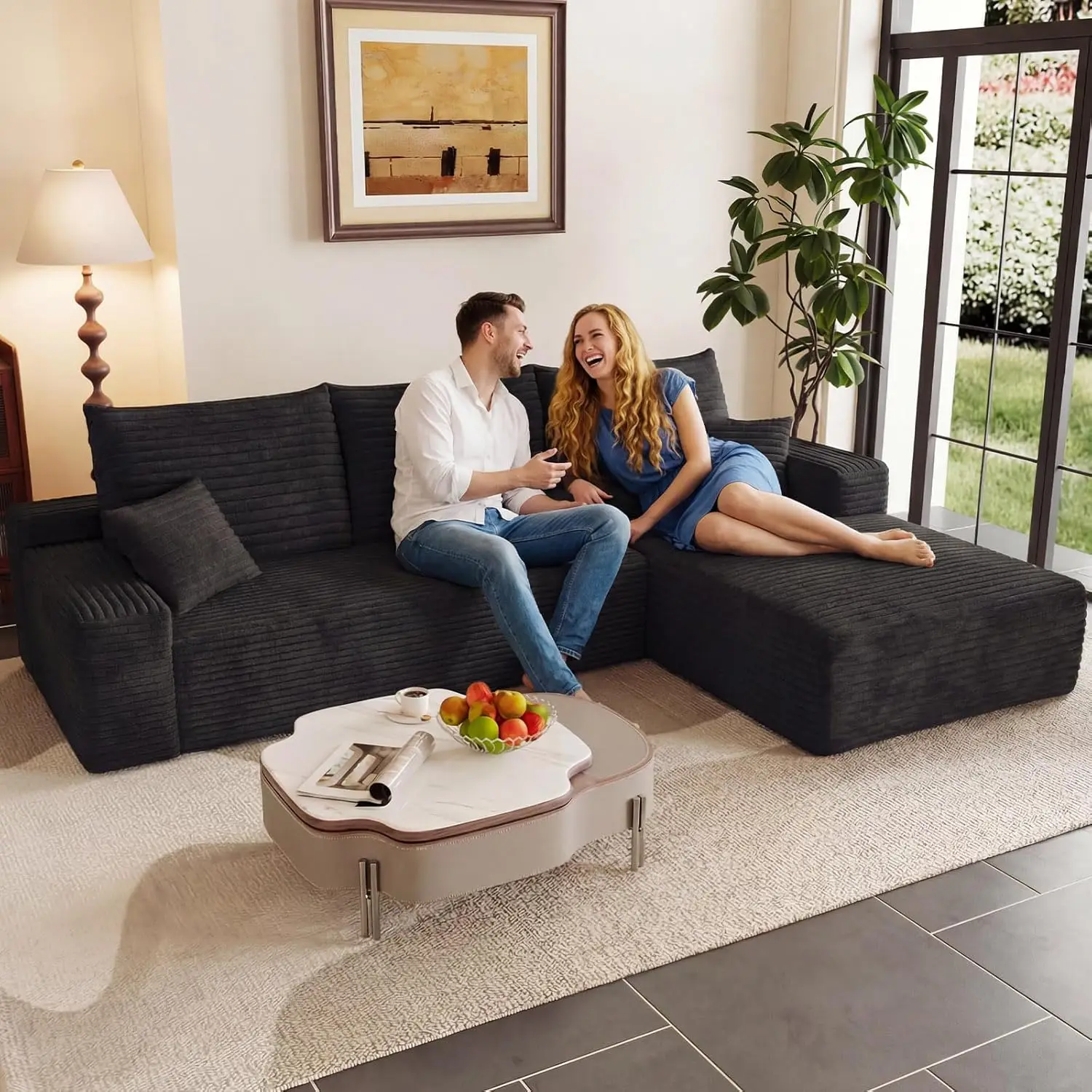 

95" Cloud Sectional Couch with L-Shape Chaise, Modern Corduroy Sofa for Living Room, No Assembly Required