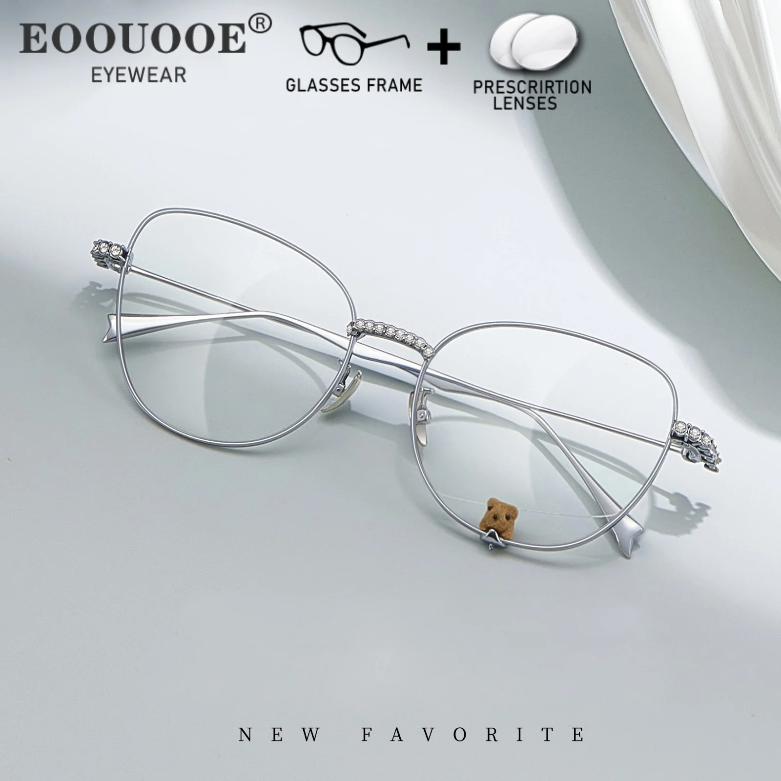 

Diamond Sparkling Design Little Bear Decoration Eyeglass frame Large Size Women Glasses Prescription Myopia Lenses