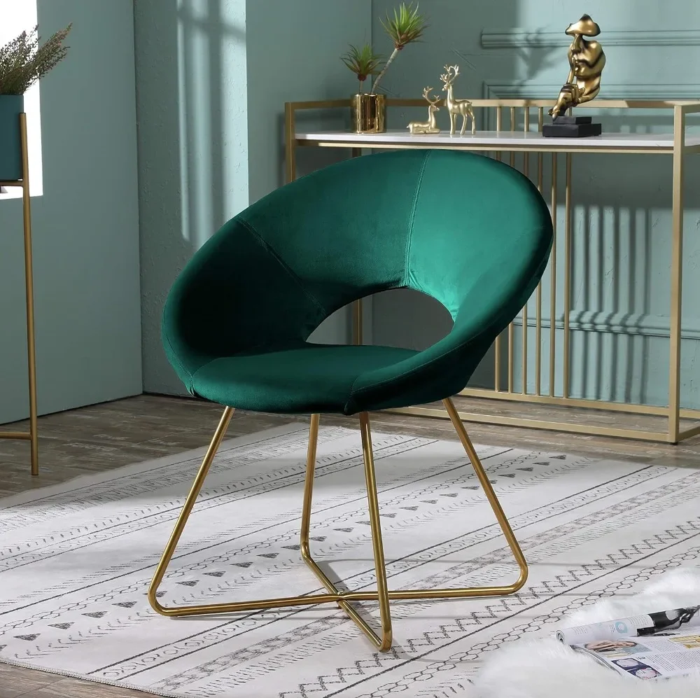 

Silky Velvet Upholstered Accent Chair with Gold Tone Finished Base, 25D x 28W x 31.5H in, Green