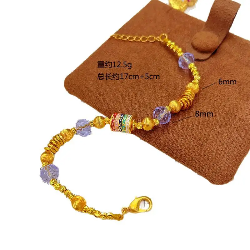 Butik z modą 9999 24-karatowe prawdziwe złoto emalia kolorowe koło modlitewne bransoletka z kotym oko bransoletka z fasetowanymi koralikami transportowymi