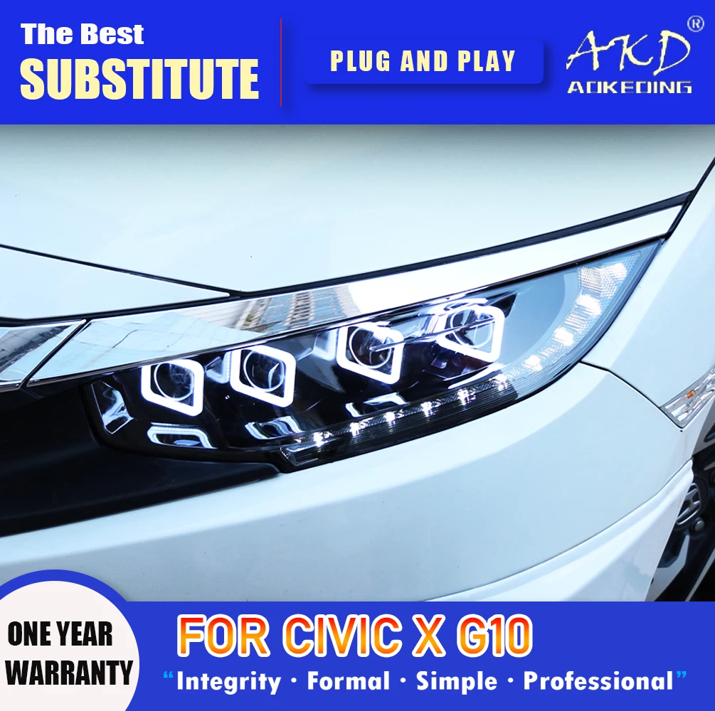 AKD Head Lamp for Honda CIVIC X G10 LED Headlight 2016-2021 Headlights CIVIC DRL Turn Signal High Beam Angel Eye Projector