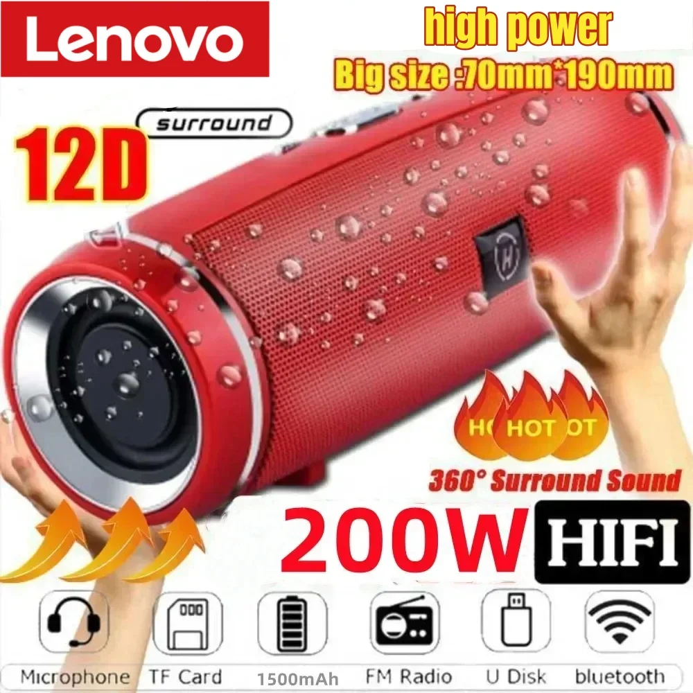 Lenovo 200W Portable Bluetooth Speaker Clear Stereo Sound Professional IPX7 Waterproof Outdoor HIFI Wireless Bluetooth Speaker