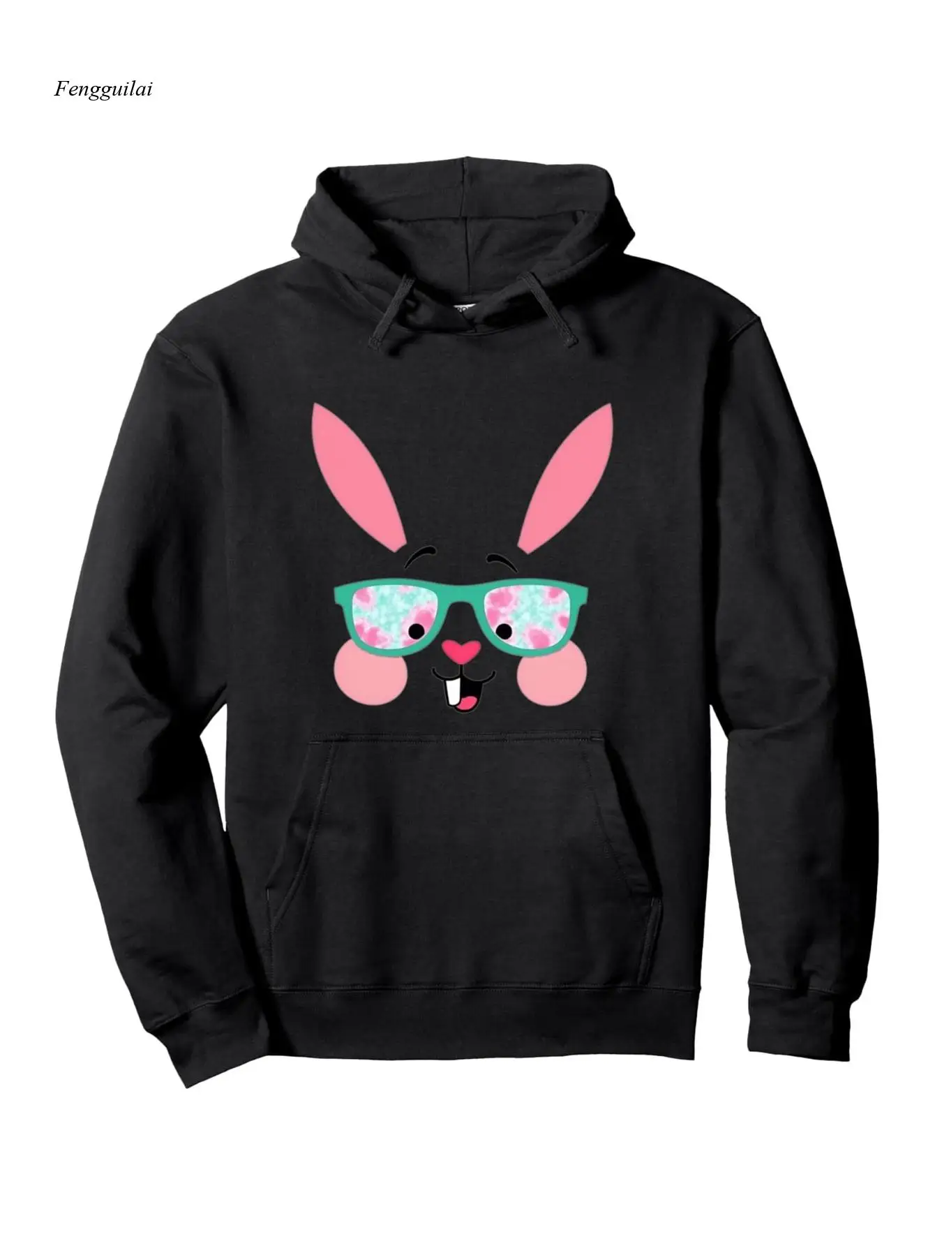 Sweat à capuche drôle avec visage de lapin et lunettes – Sweat-shirt à capuche, lavable en machine